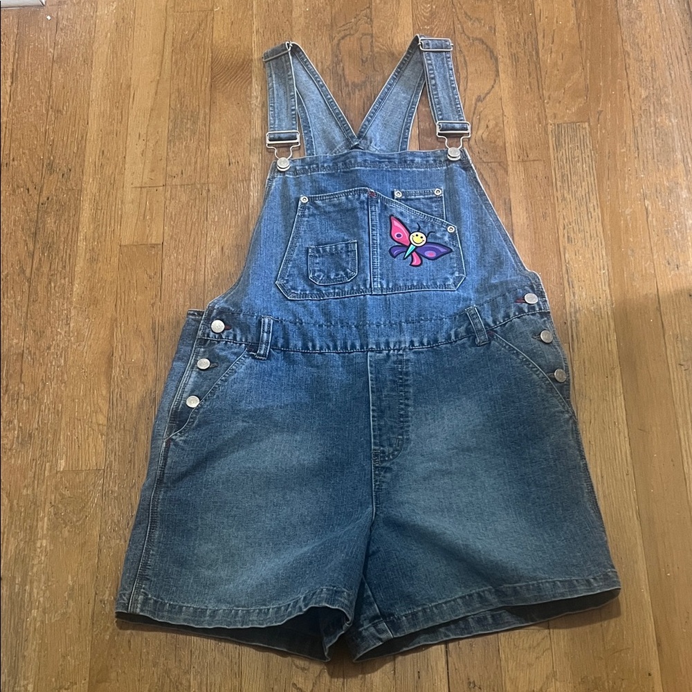 Vintage Denim Overalls with Butterfly Patch